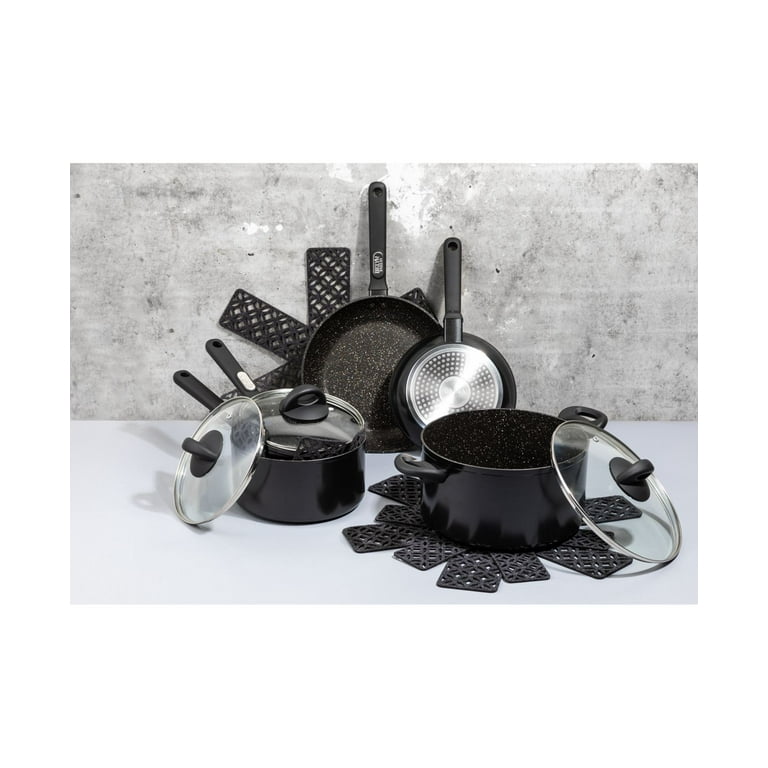12 Pieces Cookware Set Granite Nonstick Pots and Pans Dishwasher Safe Black  - none - Bed Bath & Beyond - 37566821