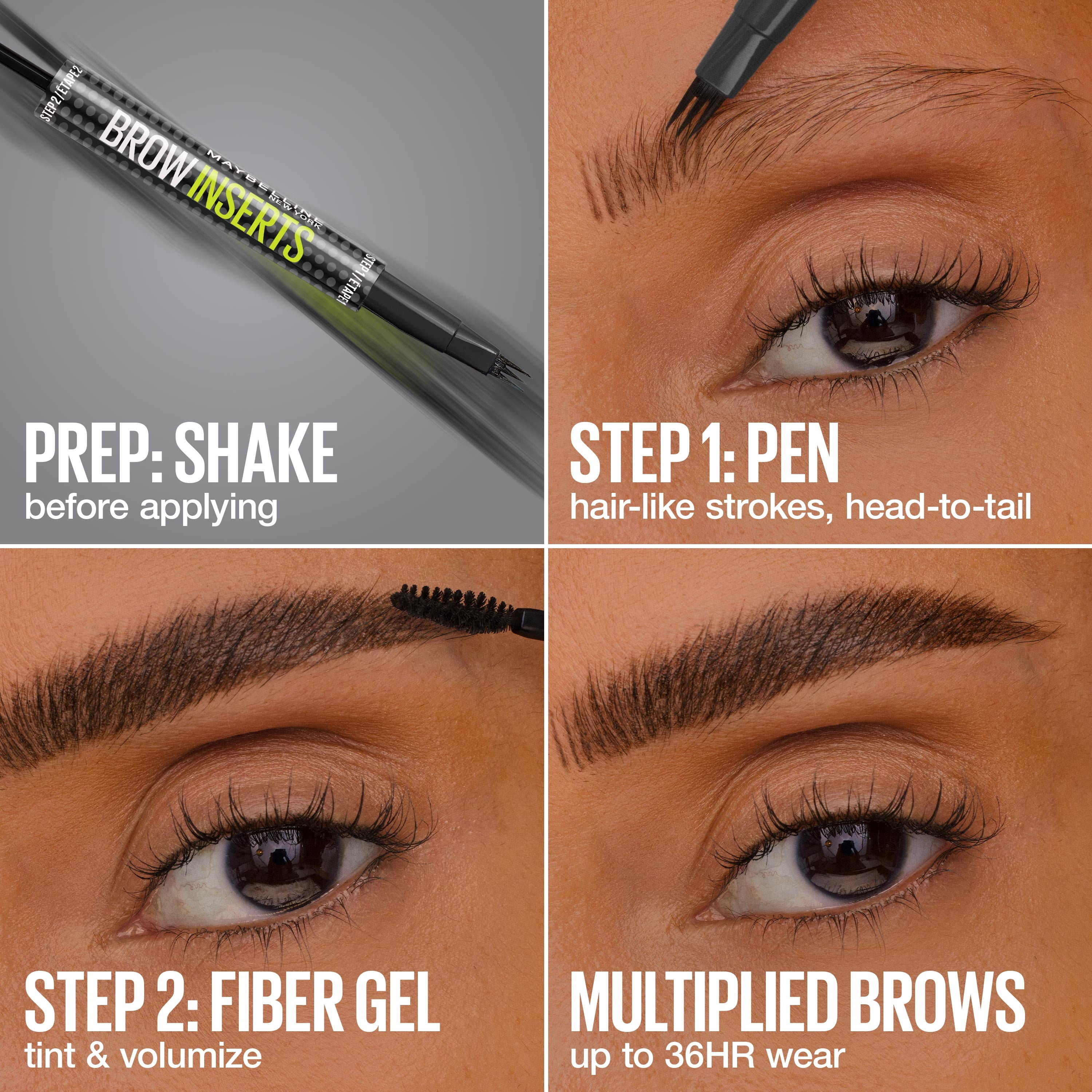 Maybelline Brow Inserts 2-in-1 Eyebrow Pencil and Brow Gel, Deep Brown, 0.04 fl oz