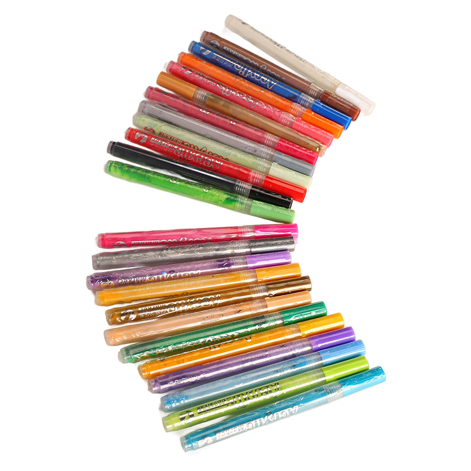 YAHHU 24‑Color Acrylic Brush Set – Waterproof, Odorless, Permanent Paint Pens for DIY Crafts, Clothing, Mugs & More