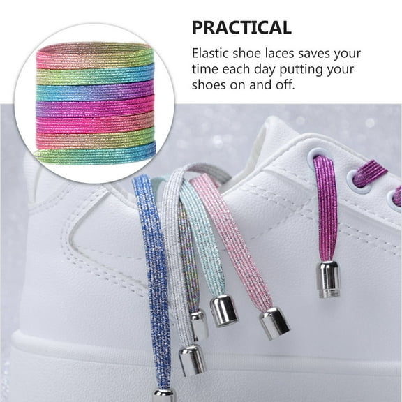 EXHUMKY 7 Pairs of Kids Shoe Laces for Trainers with Elastic Band Pink Color for Daily Use