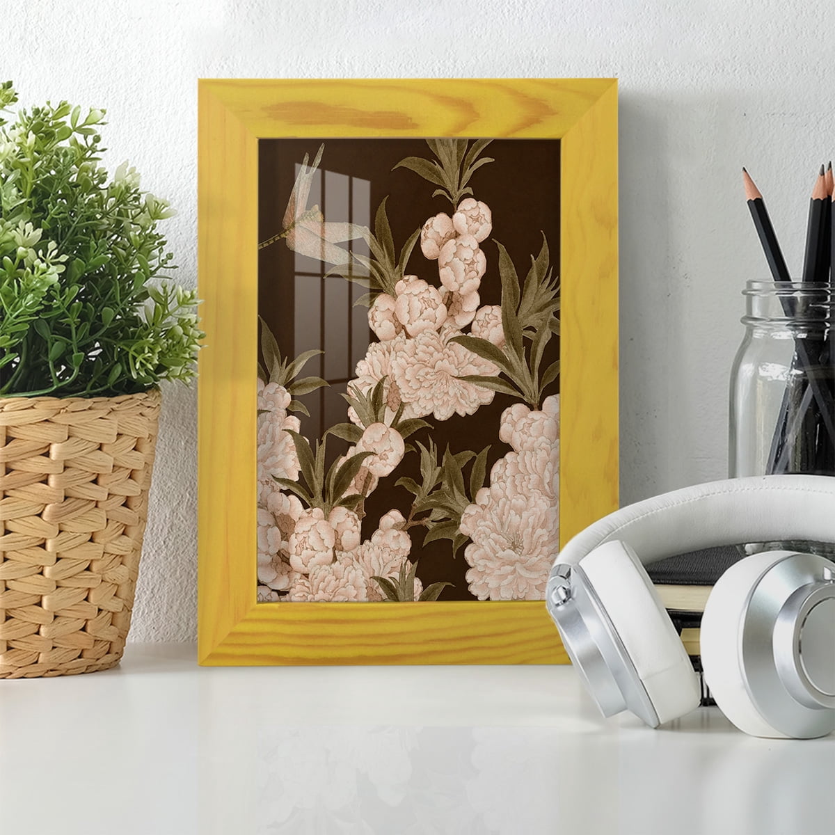 Asian Brocade III - Framed Print w/glass - Sunflower Yellow