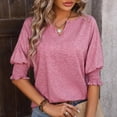 thumbnail image 6 of SDNall Summer T-Shirt for Women Casual Solid Color V Neck Short Sleeve T-Shirt (Sizes:S-2XL), 6 of 9