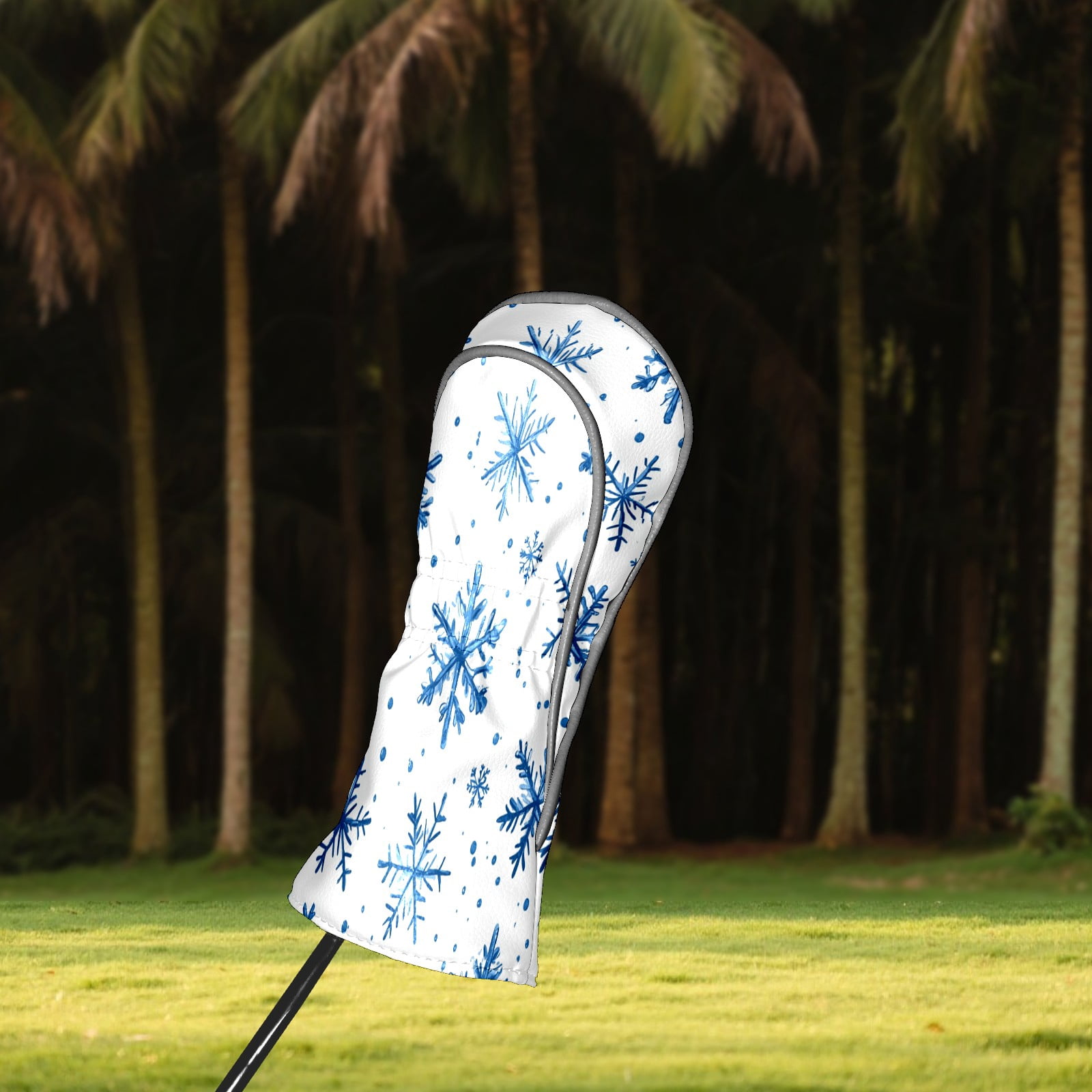 Golf Club Covers PU Leather Waterproof Head Covers for Fairway Woods Hybrids Blue Snowflake Unisex Fits Most Brands