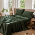 thumbnail image 5 of MooMee Flat Sheet Only 100% Washed Cotton Linen Like Textured Breathable Lightweight (Forest Green, King 108" x 102"), 5 of 5