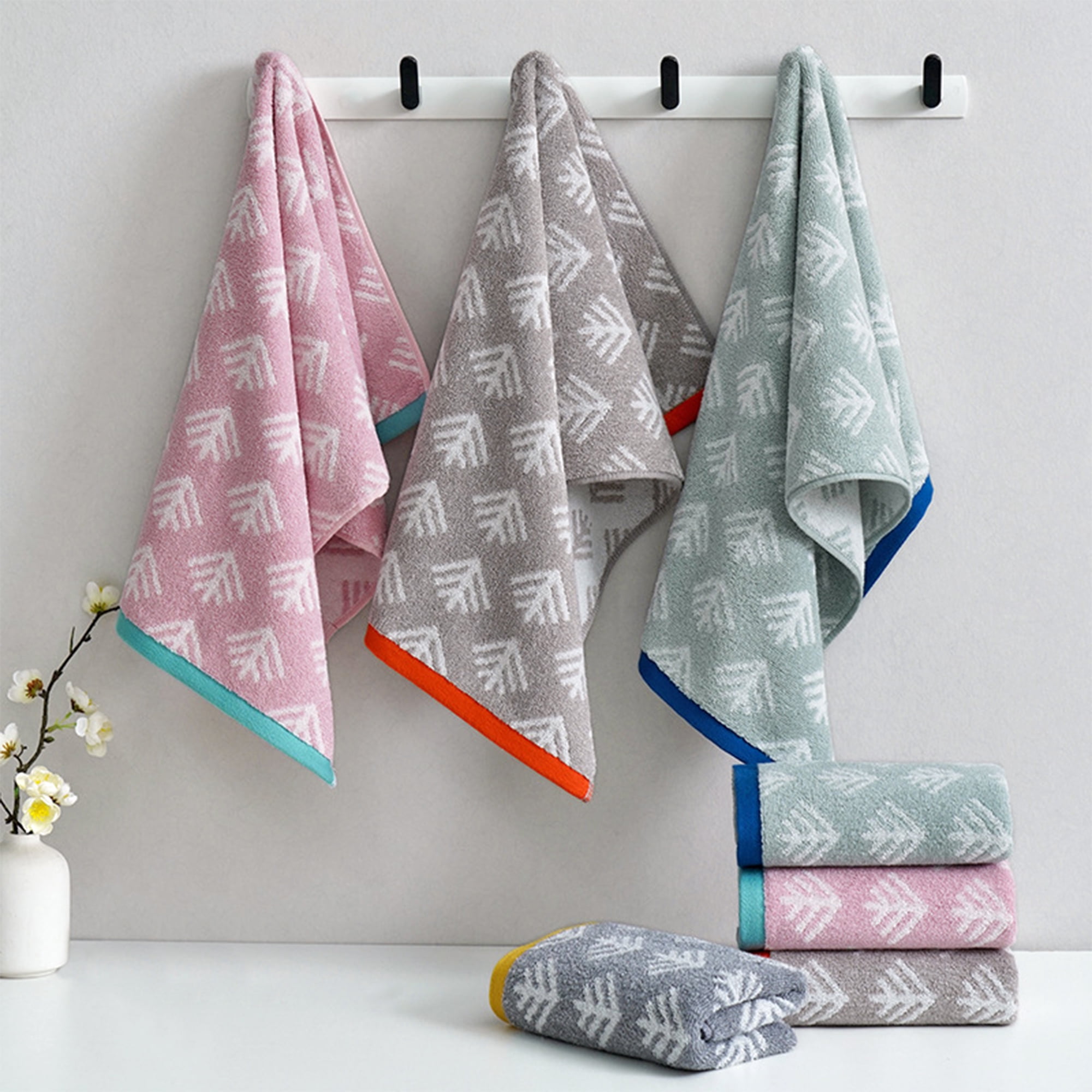 Unique Bargains Cute Pattern Cotton Hand Towel Set for Kitchen Bathroom Pink 4-Piece