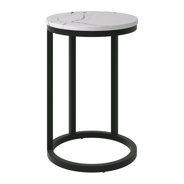Kris & Alley Modena Table d'Appoint Contemporaine en Forme de C avec Dessus Rond en Bois d'Ingénierie et Base en Acier Enduit