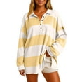 thumbnail image 6 of dGslk Womens Long Sleeve Striped Polo Shirt Loose Fit Casual Button Down Pullover Lightweight Top for Everyday Wear Yellow M, 6 of 7
