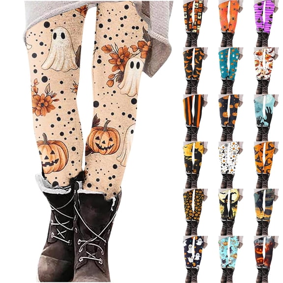 Stamzod Halloween Leggings for Women 2026 Fashion Pumpkin Printed High Waisted Gym Athletic Running Yoga Pants Multicolor W L