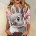 thumbnail image 2 of ZVAVZ Joyeuses Pâques Chemises pour Femmes, Bonbons de Pâques Col Rond Hauts Décontractés Mignons Lapin Manches 3/4 T-Shirts Imprimés Tops de Printemps Vente en Liquidation Gris P, 2 of 5