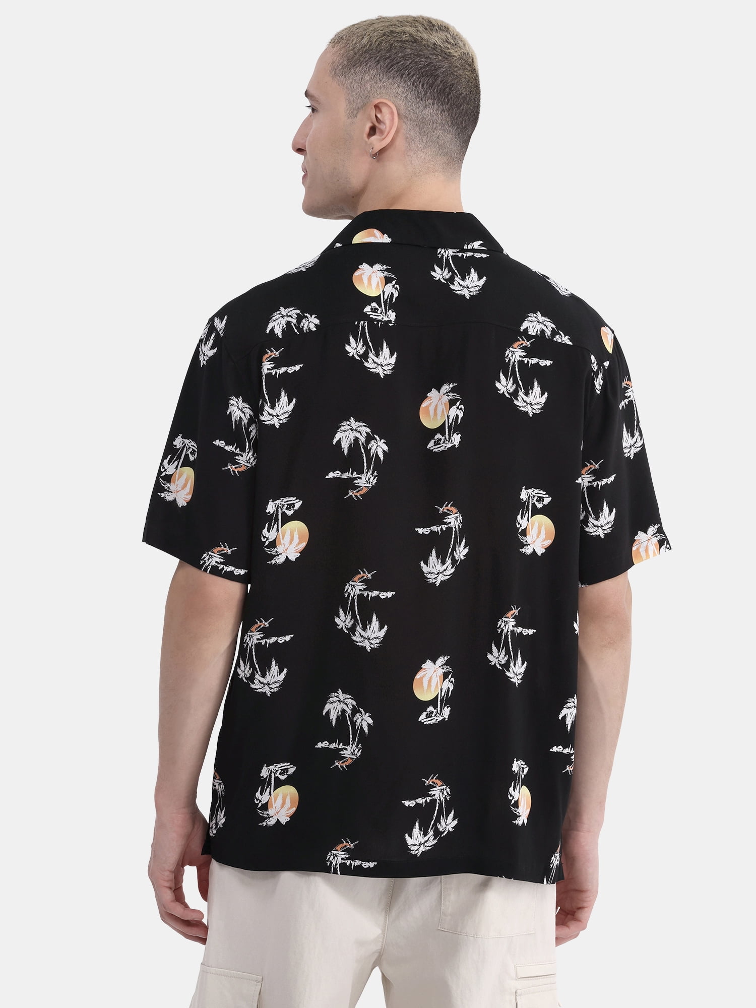 No Boundaries Men's & Big Men's Rayon Print Button Up Shirt with Short Sleeves, Sizes XS-5XL