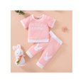 thumbnail image 3 of Kmbangi Newborn Patchwork Two-Piece Outfits, Easter Day Theme Short Sleeve Round Neck Letter Print T-Shirt + Rabbit Long Pants, 3 of 9