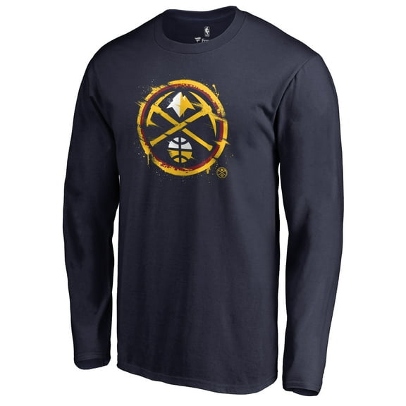 Men's Navy Denver Nuggets Splatter Logo Long Sleeve T-Shirt