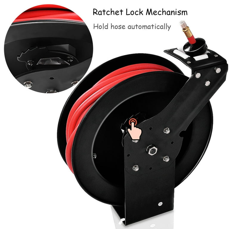 Gymax 3/8'' x 25' Auto Rewind Retractable Air Hose Reel Compressor 300 PSI Gymax 3/8'' x 25' Auto Rewind Retractable Air Hose Reel Compressor 300 PSI