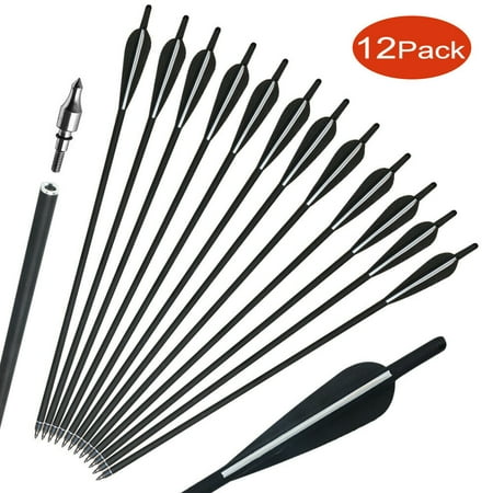 12Pcs 20 Carbon Crossbow Bolts Hunting Archery Arrows w/ 4 vanes/ Replaced Tip