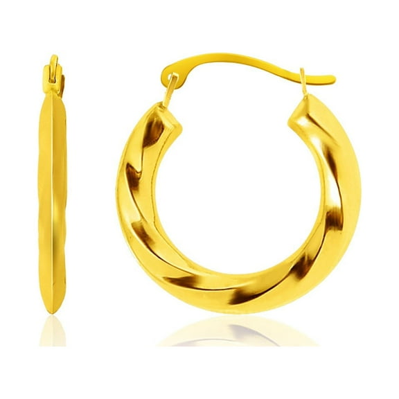 14k Yellow Gold Wavy Texture Hoop Earrings