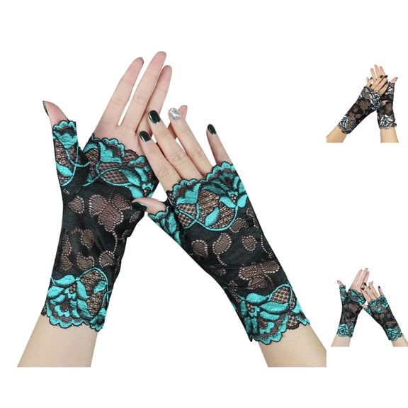 GPOECD Gloves for Women Women Fashion Half Finger Lace Breathable Short Open Finger Driving Sunscreen Gloves