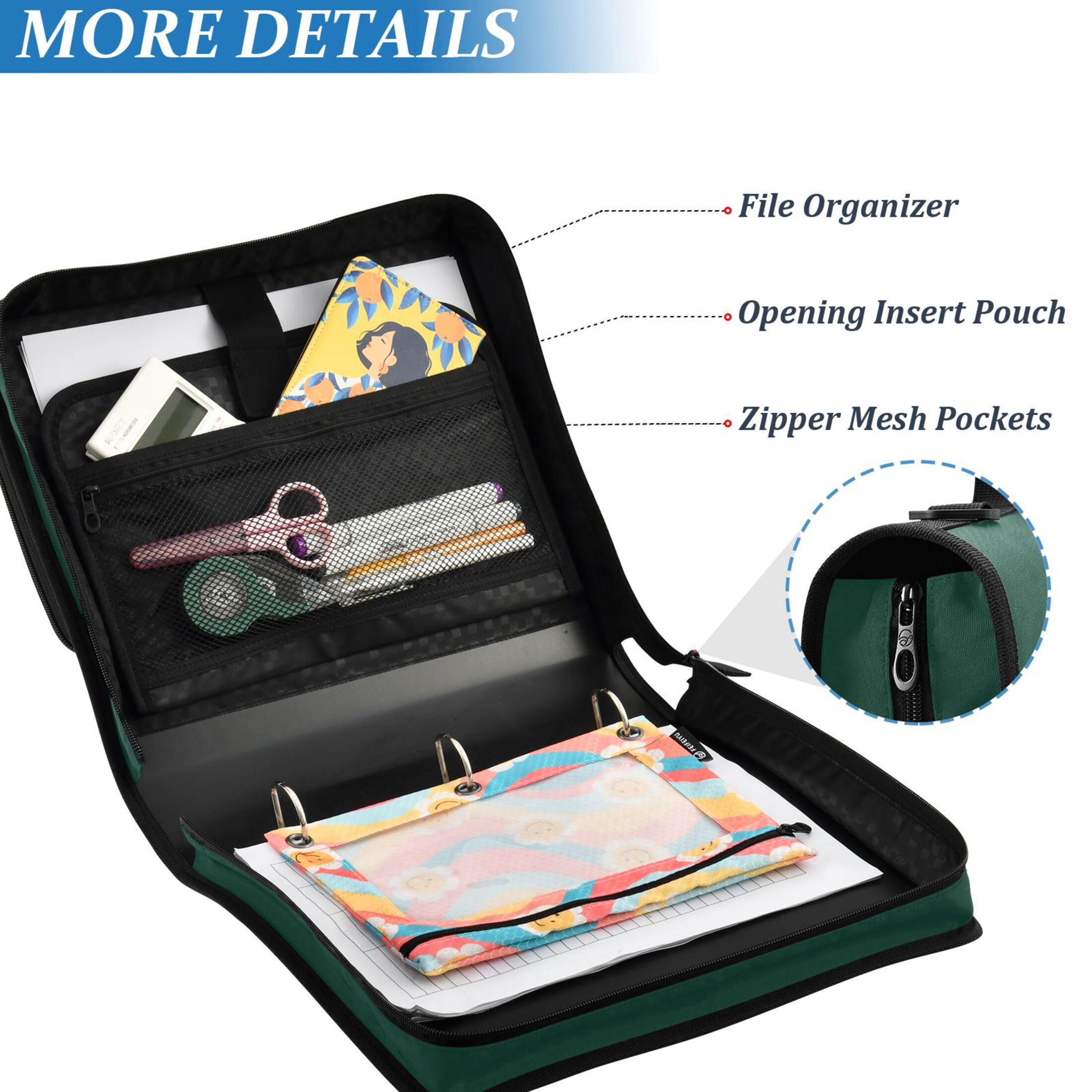 ALAZA Zipper Binder Dark Green Paint 3 Ring Trapper Keeper File Folder Organizer Bag