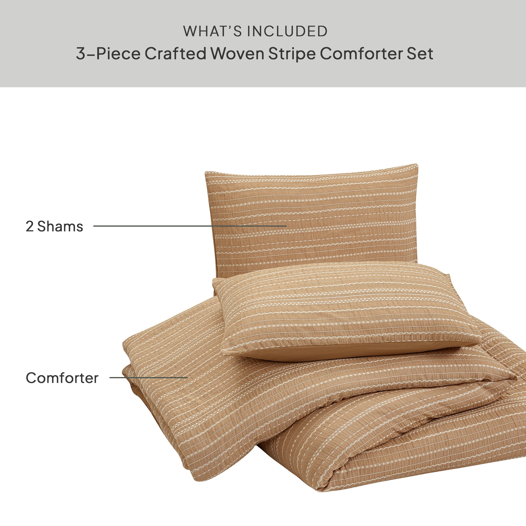 Better Homes & Gardens King Comforter Set, All-Season, 3-Piece, Dark Camel Stripe