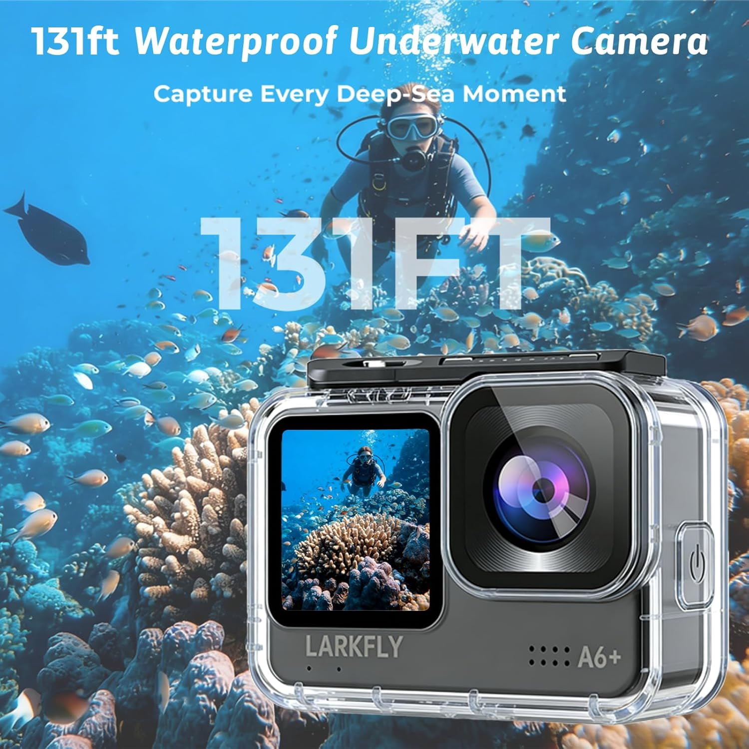 Action Camera, 5K/30fps Waterproof Action Camera, with APP & WiFi Control, 1/1.3" Sensor, EIS Anti-Shake, Subject Tracking, Includes 64GB Card, Vlogging Camera Ideal for Sports & Adventure