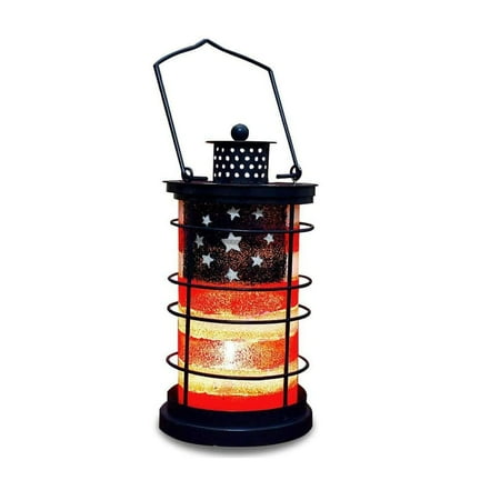 

Hanging American Flag Candle Lantern Rustic Metal Tabletop Tealight Holder for Patio Garden 4th of J