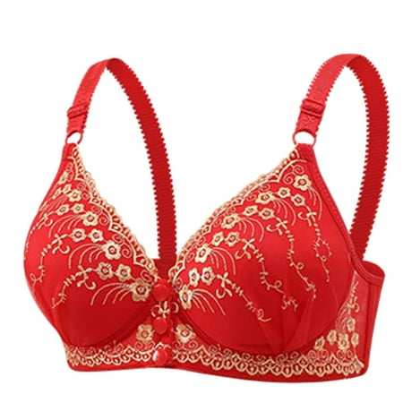 Gvdentm No Underwire Front Closure Womans Bras Comfort Senior Wireless Snap Closing Bra Bras for Women(Red 36)