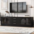 thumbnail image 2 of Modern TV Stand for TVs up to 75 Inches, Minimalist Entertainment Center with 3 Drawers & 2 Glass Cabinets, Adjustable Shelf Media Console for Living Room, Black, 2 of 8