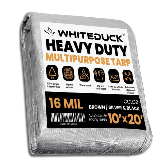 WHITEDUCK 10' x 20' Heavy Duty Tarp Cover Waterproof - 16 Mil Silver Black w/Grommets & Reinforced Edges