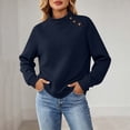 thumbnail image 5 of CINVREST Mock Sweatshirts Women 2026 Fall Winter Fashion Casual Loose Pullover Long Sleeve Button Texture Tops (S, Navy), 5 of 9