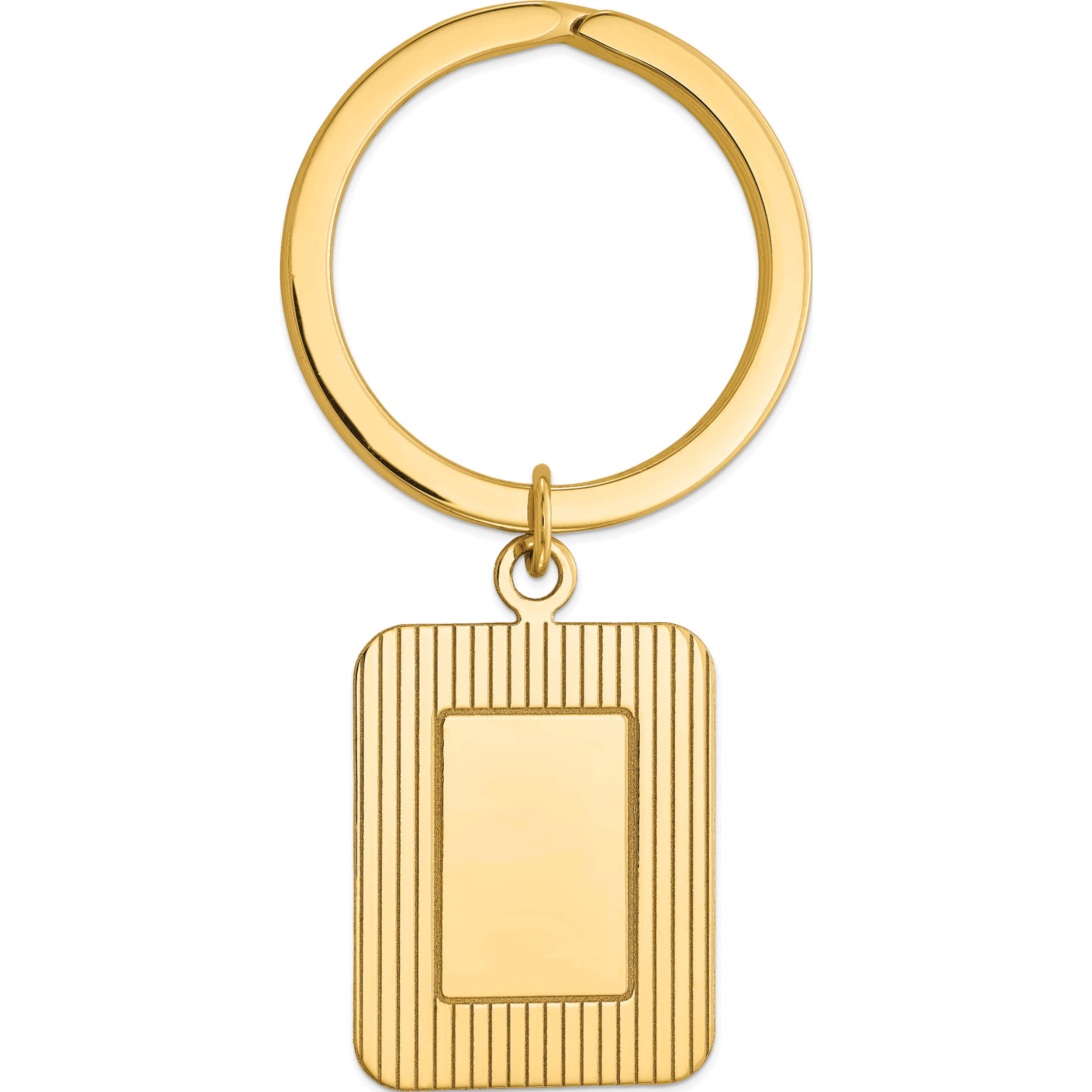 Engravable Textured Rectangular Disc Key Chain Ring 14K Yellow Gold