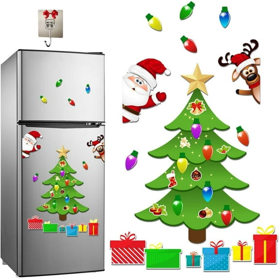 Christmas Themed Magnetic Sticker, Magnetic Christmas Tree for Refrigerator, 2025 New Xmas Fridge Magnets, Fridge Santa Reindeer Holiday Stickers for Fridge Metal Door Garage(B)