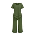thumbnail image 4 of QIYAGBSA 2 Piece Sets for Women Round Neck Top and Capri Pants with Pockets Relaxed Fit Summer Casual Lounge Wear (Army Green L), 4 of 6