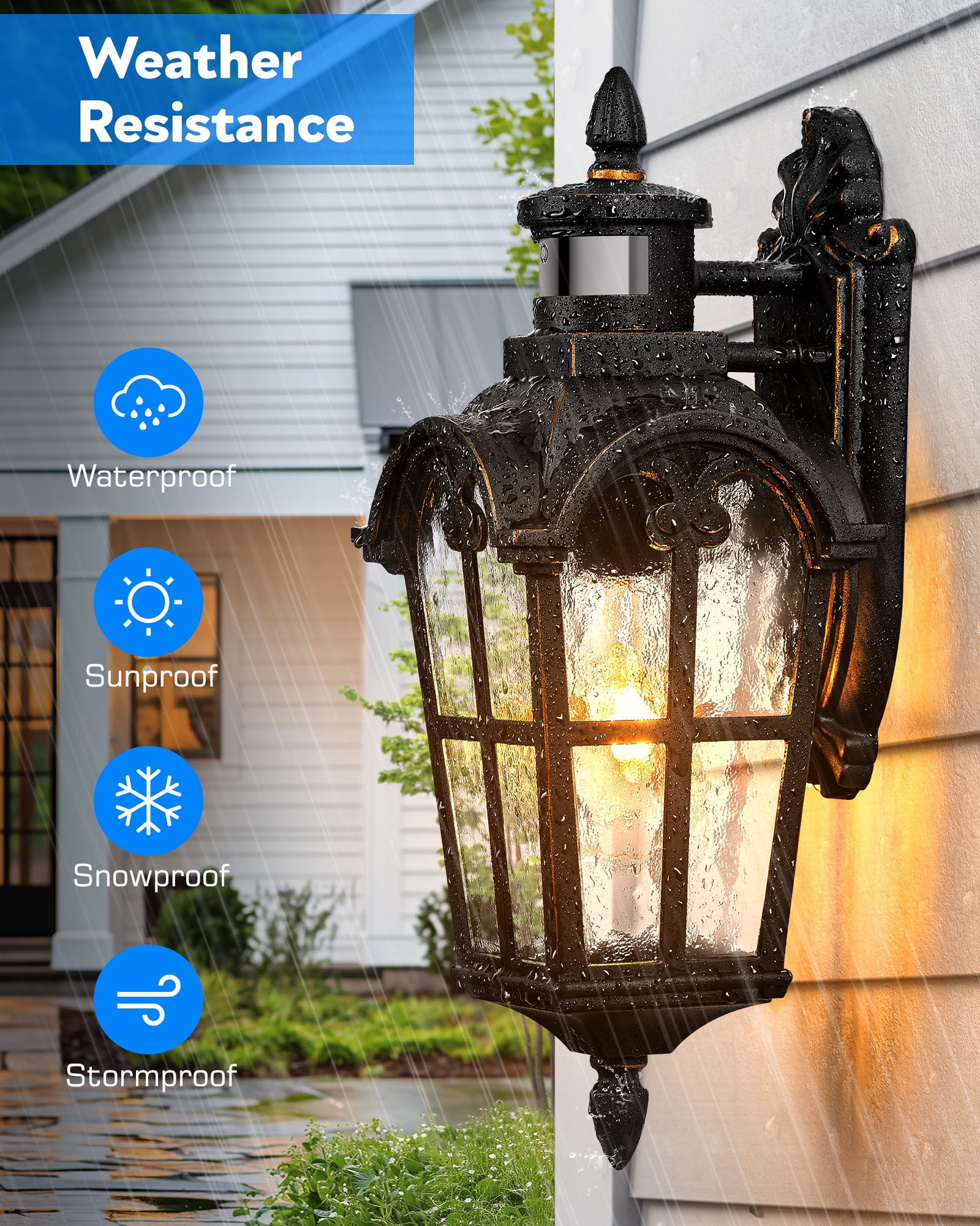 VIANIS Motion Sensor Outdoor Lights, Outside Wall Lights Black with Gold Trim, Waterproof Dusk to Dawn Outdoor Lighting, Exterior Lighting Fixtures for House, Patio, 2 Pack 16.4" H