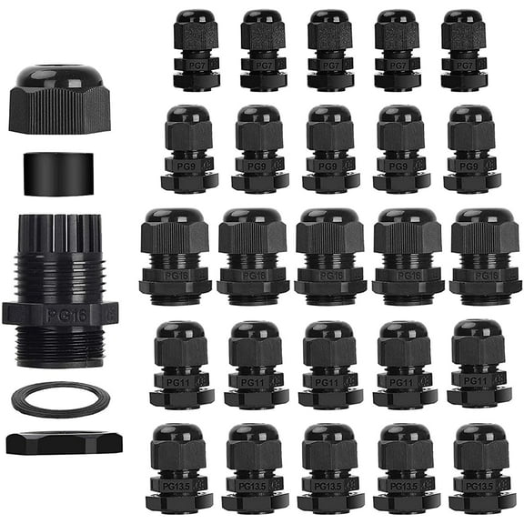 25 Pcs Cable Glands, Waterproof Pg7, Pg9, Pg11, Pg13.5, Pg16 Locknut Adjustable Cable Gland 3-15Mm Plastic Waterproof Cable Connectors