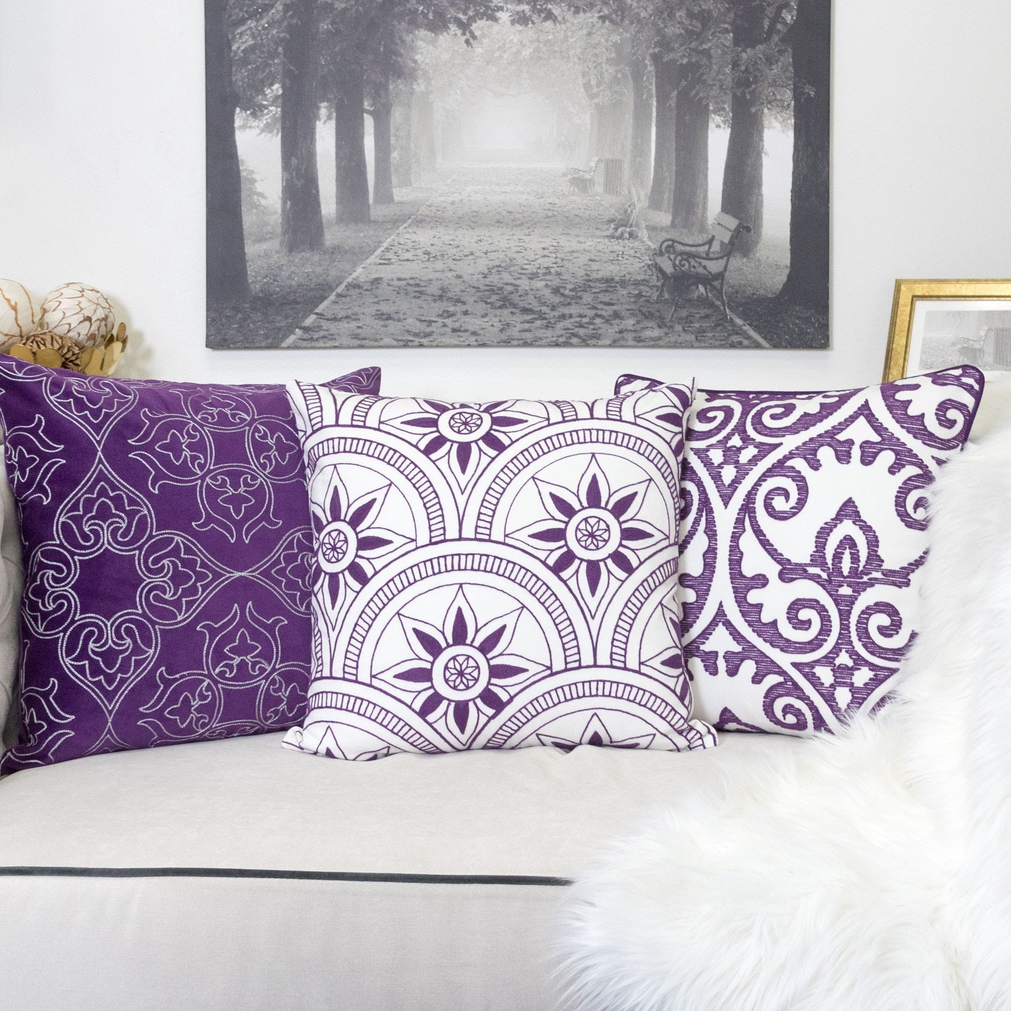 Abry Purple Abstract Polyester 20 in. x 20 in. Throw Pillow (Set of 2)