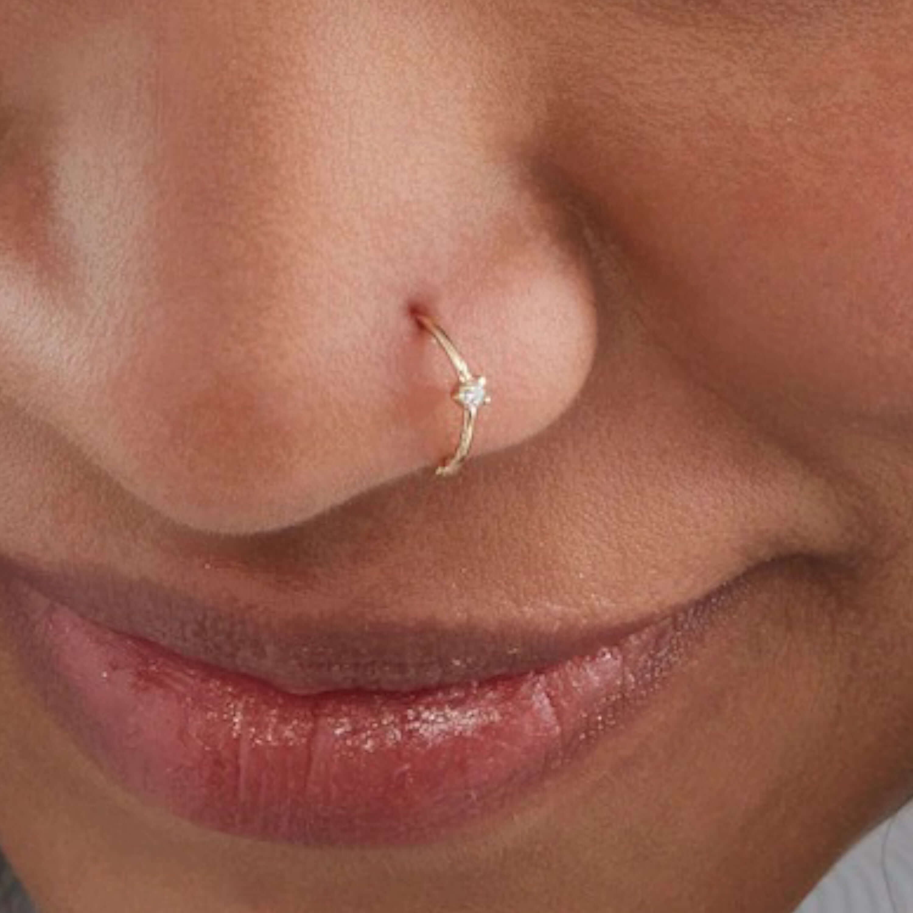 real diamond flower 18k gold nose stud screw ring monroe libret piercing –  Karizma Jewels