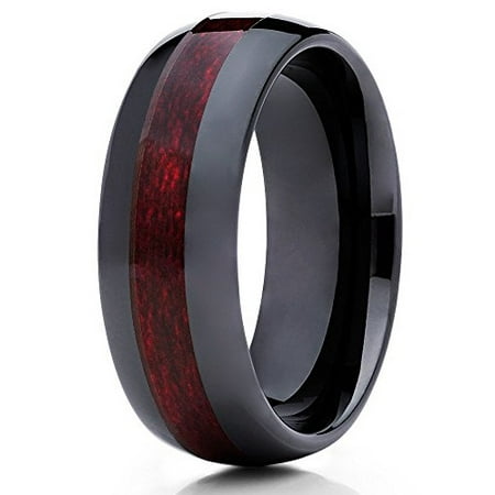 Silly Kings 8mm Black Ceramic Ring Burgundy Wood Insert Silly Kings 8mm Black Ceramic Ring Burgundy Wood Insert Wedding Band Dome Men Women Comfort Fit