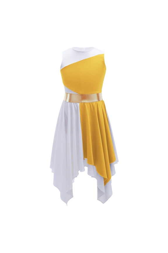 Girls Lyrical Modern Ballet Latin Jazz Praise Dance Dress Worship Liturgical Celebration Dancewear Yellow 12