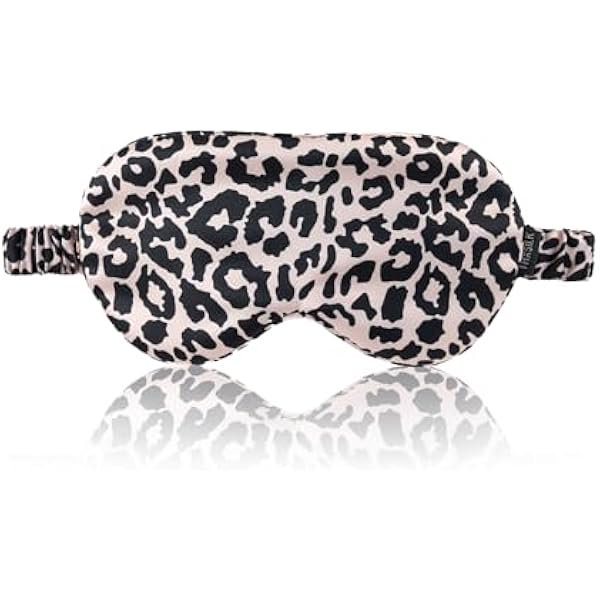 wonima11 THXSILK Sleep Mask 100% 19 Momme Pure Mulberry Silk Super Smooth Cooling Decorative Sleep Eye Mask Blackout Eye Cover with Wide Head Strap, Leopard-Pink