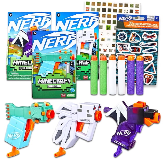 Set Toy Blaster Nerf para Minecraft con Ender Dragon, Guardian y Ghast