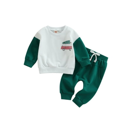 

xingqing 0-3Y Christmas Toddler Baby Girl Boy Pants Outfits Santa Sweatshirt Long Pants Fall Winter Outfits Green 2-3 Years