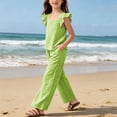 thumbnail image 6 of Tdoqot Girls Plaid Outfits Set- Casual Loose Short Sleeve Tops and Pants Kids Summer Fashion Clothes Green Size 11-12 Years, 6 of 8