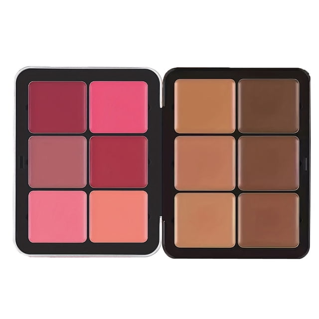 12-Shade Concealer & Blush Cream Palette in Iron Box - Multi-Purpose Makeup Kit for Blemish Coverage, Dark Circle Concealing & Natural Cheek Color, Highly Pigmented Blendable Formulation, Size