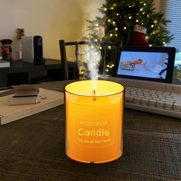 Gnmfd Candle Simulation Flame Humidifier USB Cold Mist Aromatherapy Diffuser with Night Light Function for Home Office Bedroom Relaxation Yoga Stress Relief Gift Decor
