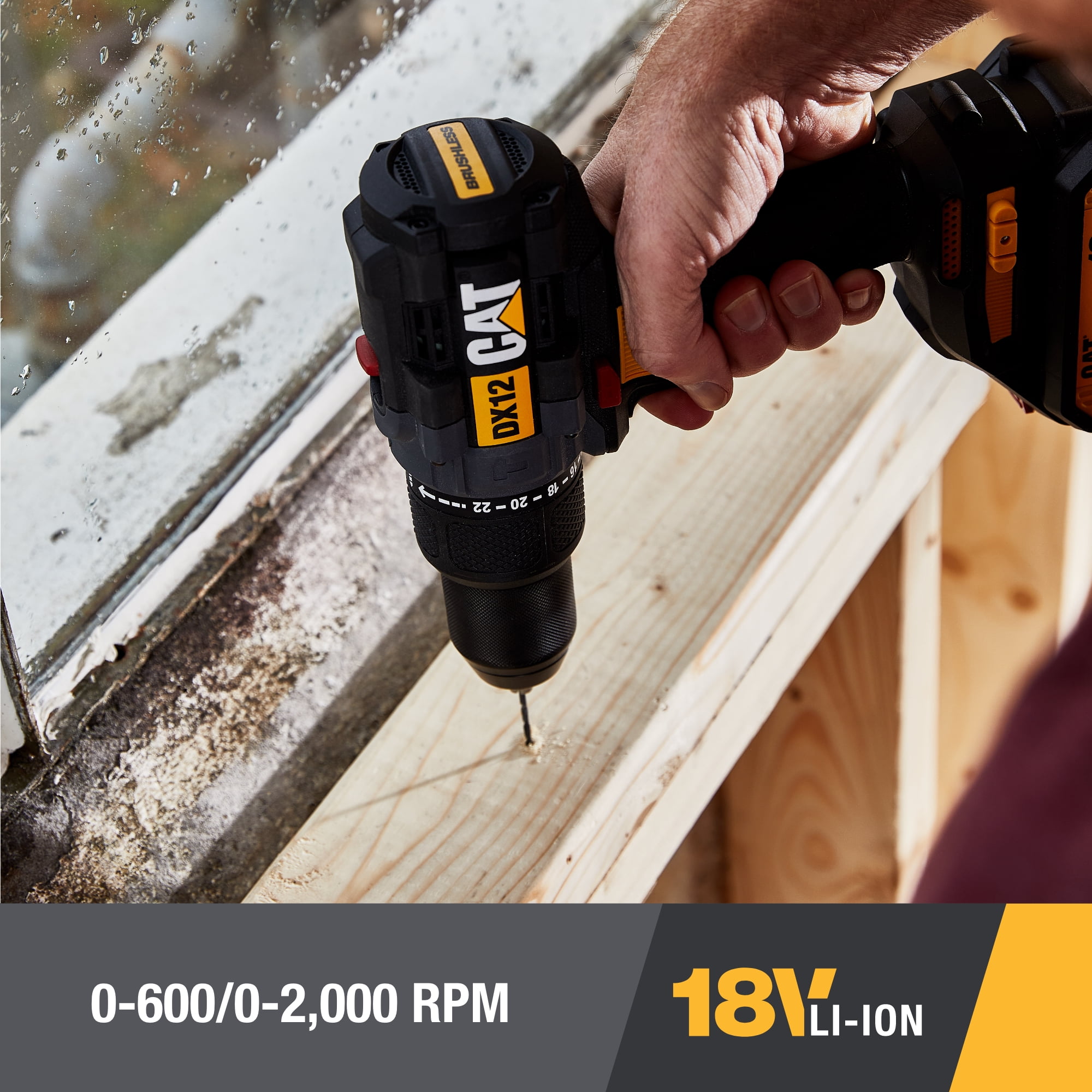 Caterpillar Cat® DX12 18V 1 FOR ALL  1/2” Cordless Hammer Drill with Brushless Motor and Two Batteries