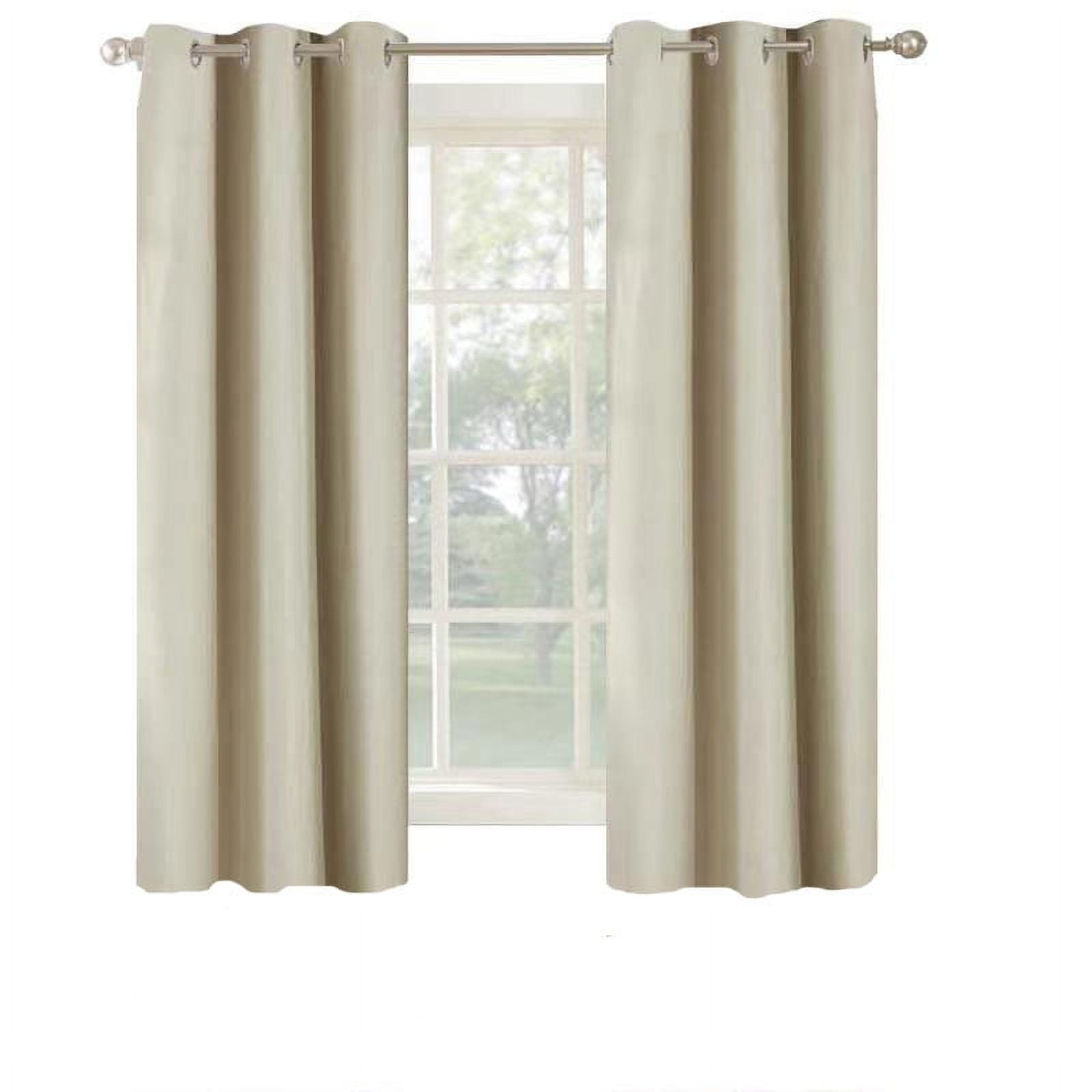 Mainstays Olan Textured Solid Blackout Grommet Curtain Panel Pair Window Treatment, Set of 2 Room Darkening Drapes for Bedroom, Beige, 37" W x 63" L