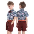 thumbnail image 4 of KYAIGUO Little Boys Hawaiian Outfit Kids Baby Short Sleeve Shirt Shorts Sets for Boys Button Flower Print Shirt + Shorts Newborn Summer Fashion Clothing Set with Belt as a Gift for 9M-6Years, 4 of 9