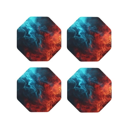 

Drink Coasters Set of 4 Red and Blue Fire Leather Coasters for Coffee Table Protector Heat Resistant Cute Coasters for Home Decor Housewarming Gifts Bar Kitchen 4 Inch Octagon