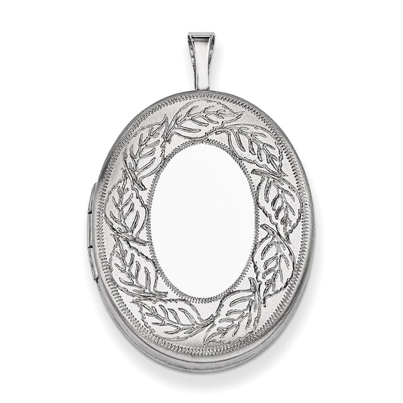 Médaillon Ovale à Bordure Feuille Plaqué Rhodium en Argent Sterling 26mm QLS330 (31mm x 20mm)
