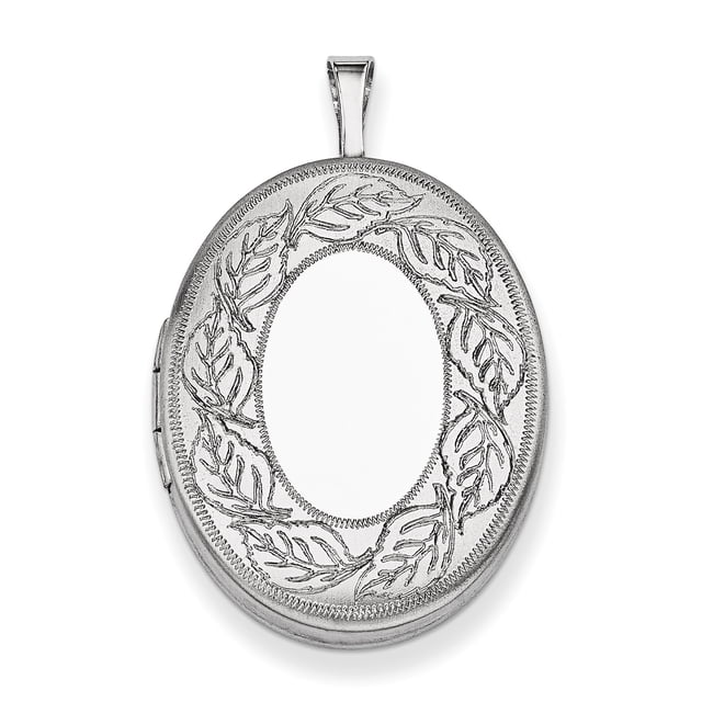 Sterling Silver Rhodium-plated 26mm Leaf Border Oval Locket QLS330 (31mm x 20mm)