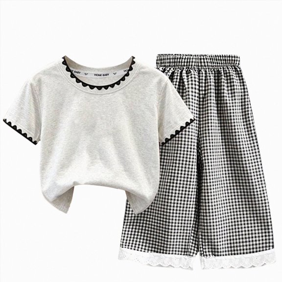 KPOPLK Baby Girl Summer Clothes Toddler Infant Outfit Short Sleeve Letter T Shirt Tops and Stretch Shorts Clothing Set Size 9-10 Years,Black